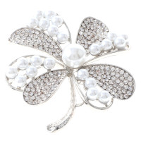 Crystal And Pearl Flower Brooch