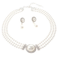 Synthetic Pearl Necklace Earring Set 